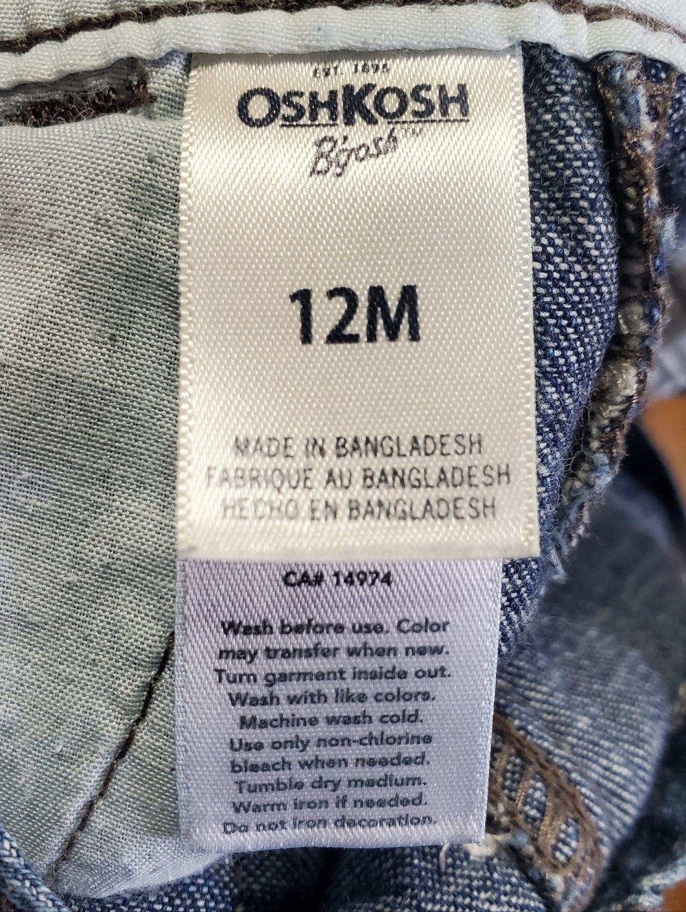 Oshkosh B'gosh Football Denim Baby Bib Overalls, 12 Months - Picture 3 of 4